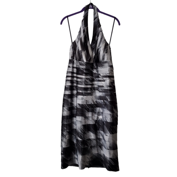 JS Collections Women's Y2K Black Gray Halter Neck Mini Dress Size 10 - Picture 1 of 15